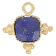 Breloque carrée 12 mm en pierre gemme facettée - Doré à l'or fin - Lapis lazuli x1