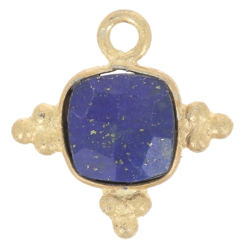 Breloque carrée 12 mm en pierre gemme facettée - Doré à l'or fin - Lapis lazuli x1