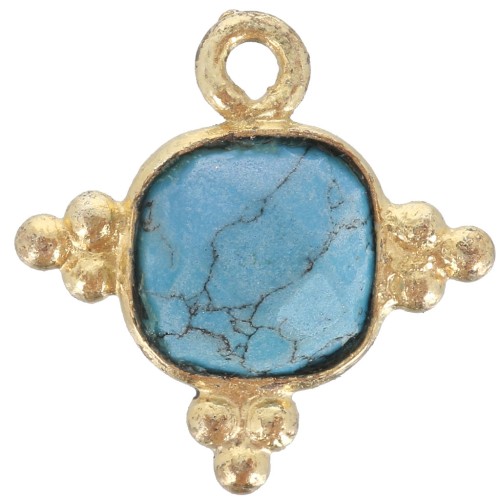 Breloque carrée 12mm imitation pierre gemme facettée - Doré à l'or fin - Turquoise