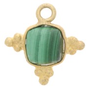 Breloque carrée 13 mm en pierre gemme - Doré à l'or fin - Malachite x1
