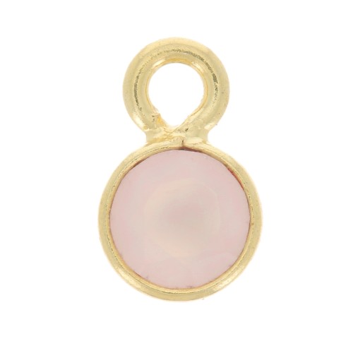 Breloque ronde facettée 5 mm en pierre gemme - Doré à l'or fin - Quartz rose x1