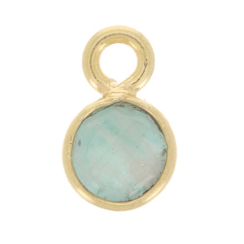 Breloque ronde facettée 5 mm en pierre gemme - Doré à l'or fin - Amazonite x1