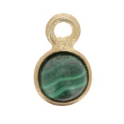 Breloque ronde 5 mm en pierre gemme - Doré à l'or fin - Malachite x1