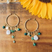 Breloque ronde 5 mm en pierre gemme - Doré à l'or fin - Malachite x1