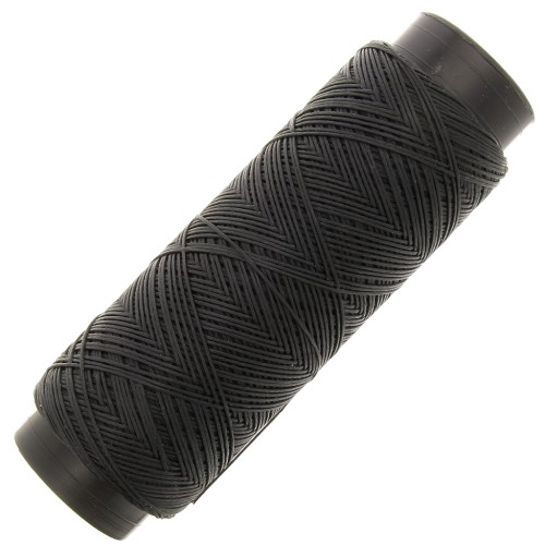 Fil plat en polyester ciré - Slam Cord pour micro macramé 0.6 mm - Noir x100m