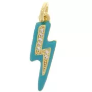 Pendentif éclair en résine époxy et oxydes de Zirconium 19x6 mm - Doré - Turquoise x1