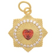 Pendentif strié - motif coeur - avec oxydes de Zirconium 14 mm - Doré - Orange x1|raw }}