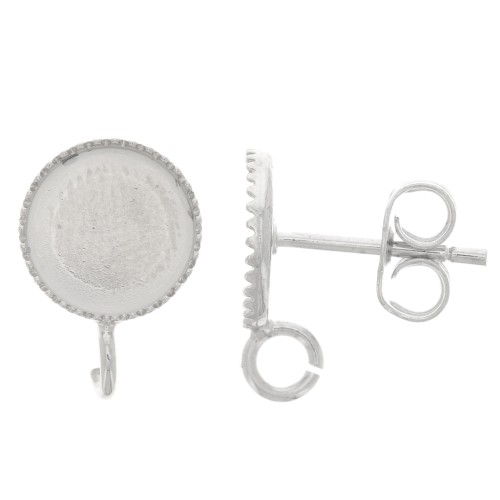Clous d'oreilles cabochon à fond plat 8 mm - anneau ouvert - Argenté x2