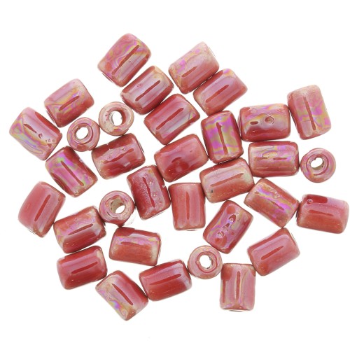 Perles tubes style Heishi céramique 7x5mm - Rouge clair irisé x5