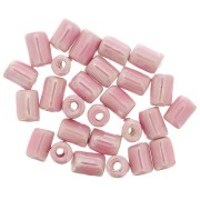 Perles tubes style Heishi céramique 7x5 mm - Rose clair irisé x5