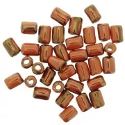 Perles tubes style Heishi en céramique 7x5mm - Orange marbré irisé x5