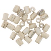 Perles tubes style Heishi en céramique 7x5 mm - Beige marbré irisé x5