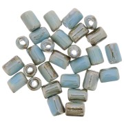 Perles tubes style Heishi céramique 7x5 mm - Bleu clair marbré irisé x5|raw }}