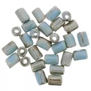 Perles tubes style Heishi céramique 7x5 mm - Bleu clair marbré irisé x5