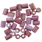 Perles tubes style Heishi céramique 7x5 mm - Fuchsia marbré irisé x5|raw }}