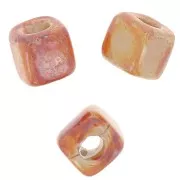 Perles cubes en céramique 5 mm - Orange clair marbré irisé x5