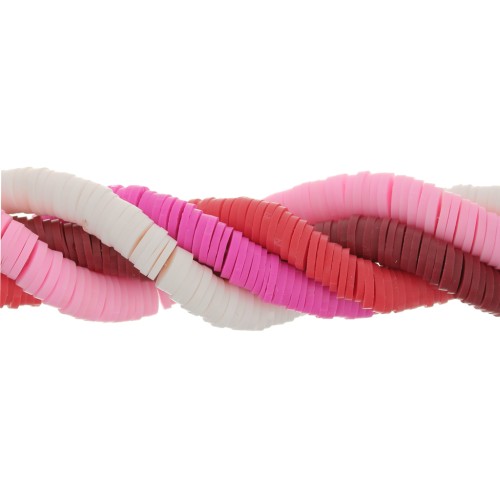 Assortiment de 5 fils de perles Heishi en pâte polymère 6x1 mm - Camaieu Rose