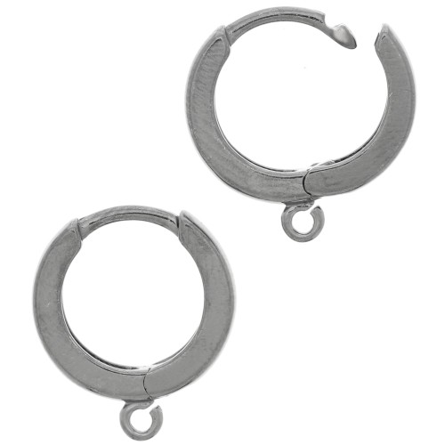 Dormeuses créoles avec anneau ouvert 14 mm - Argent 925 Rhodié noir x2