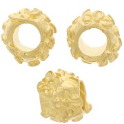 Perle ronde 10 mm - motif fleurs - gros trou - Doré à l'or fin x1