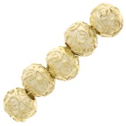 Perles rondes aplaties 8x6.5 mm - motifs arabesques - Doré à l'or fin x5