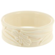 Bracelet jonc épais en résine opaque 65.5 mm - motif fleurs - Ecru x1|raw }}