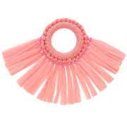 Pendentif éventail avec pompons en raphia 45.5x66 mm - Rose clair x1