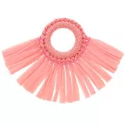 Pendentif éventail avec pompons en raphia 45.5x66 mm - Rose clair x1
