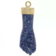 Pendentif poing fermé 38x12 mm en pierre gemme - Doré à l'or fin - Lapis lazuli