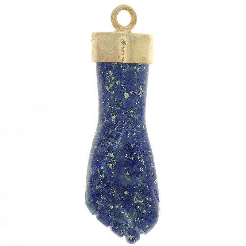Pendentif poing fermé 38x12 mm en pierre gemme - Doré à l'or fin - Lapis lazuli