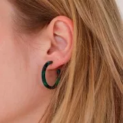 Créoles en acétate de cellulose 31 mm - Ecaille de tortue - Vert foncé - Noir x2