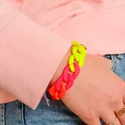 Maillon ovale torsadé en acrylique 30x21 mm - Opaque Rose fluo Mat x1