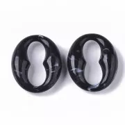 Maillon ovale grain de café en acrylique 31x26 mm - Marbré Noir - Blanc x1