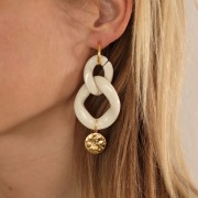 Pendentif rond martelé 16 mm - motif lune & soleil - Acier inoxydable 316L Doré x1