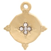 Pendentif rond 18mm motif étoile du nord avec oxydes de Zirconium  - Acier inoxydable 316L Doré