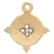 Pendentif rond 18mm motif étoile du nord avec oxydes de Zirconium  - Acier inoxydable 316L Doré
