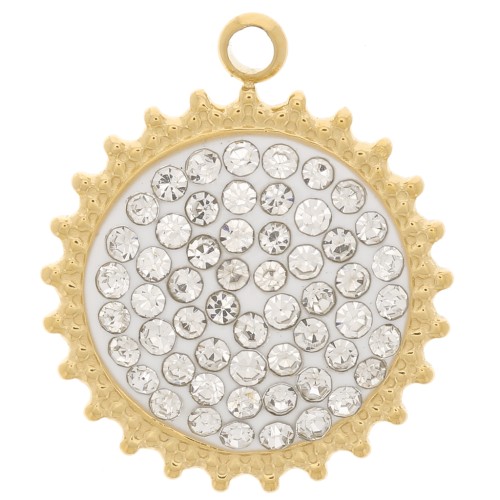 Pendentif soleil 14 mm avec résine et oxydes de Zirconium  - Acier inoxydable 316L Doré - Blanc