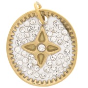 Pendentif ovale 16.5x15 mm avec résine et oxydes de Zirconium  - Acier inoxydable 316L Doré x1