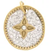 Pendentif ovale 16.5x15 mm avec résine et oxydes de Zirconium  - Acier inoxydable 316L Doré x1