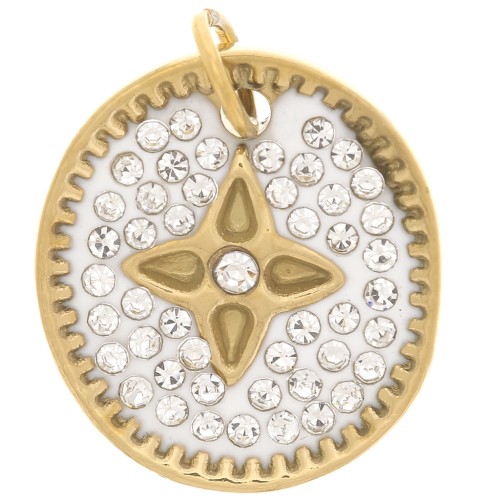 Pendentif ovale 16.5x15 mm avec résine et oxydes de Zirconium  - Acier inoxydable 316L Doré x1