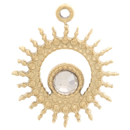 Pendentif soleil évidé 14 mm avec strass - Acier inoxydable 304L Doré x1