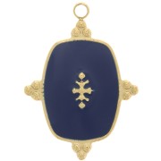 Pendentif rectangle 23x17 mm avec résine - Acier inoxydable 316L Doré - Bleu foncé|raw }}