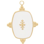 Pendentif rectangle 23x17 mm avec résine - Acier inoxydable 316L Doré - Blanc