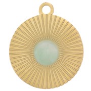 Breloque ronde striée 12 mm pour cabochon 4 mm - Acier inoxydable 316L Doré x1