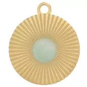 Breloque ronde striée 12 mm pour cabochon 4 mm - Acier inoxydable 316L Doré x1