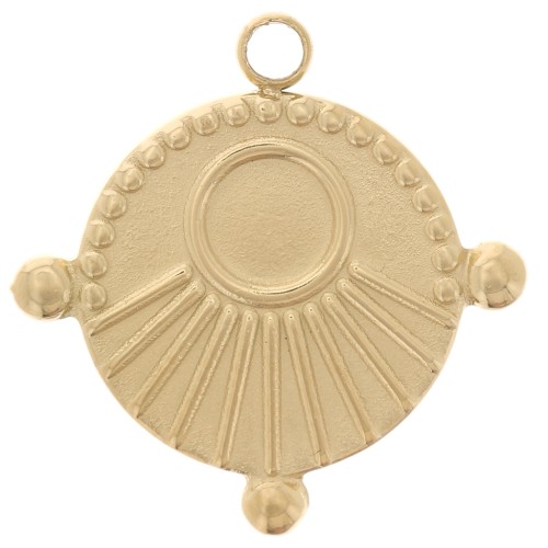 Breloque ronde travaillée 16.3 mm pour cabochon 4 mm - Acier inox 304 Doré x1