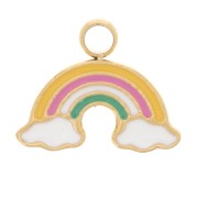 Breloque arc-en-ciel 8x10 mm en résine époxy - Acier inoxydable 316L Doré x1