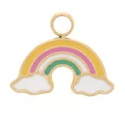 Breloque arc-en-ciel 8x10 mm en résine époxy - Acier inoxydable 316L Doré x1