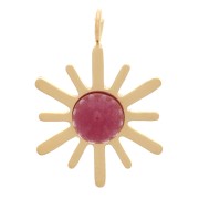 Breloque soleil 15x10 mm & pierre gemme - Acier inox 304 Doré - Agate rouge|raw }}