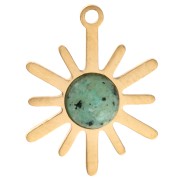 Breloque soleil 13.5x10mm - Acier inox 304 Doré - Turquoise Africaine - Jaspe