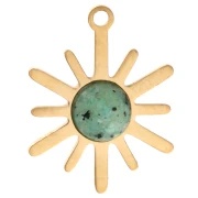 Breloque soleil 13.5x10mm - Acier inox 304 Doré - Turquoise Africaine - Jaspe